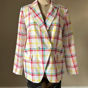 New York & Company Pink and Yellow Plaid Blazer